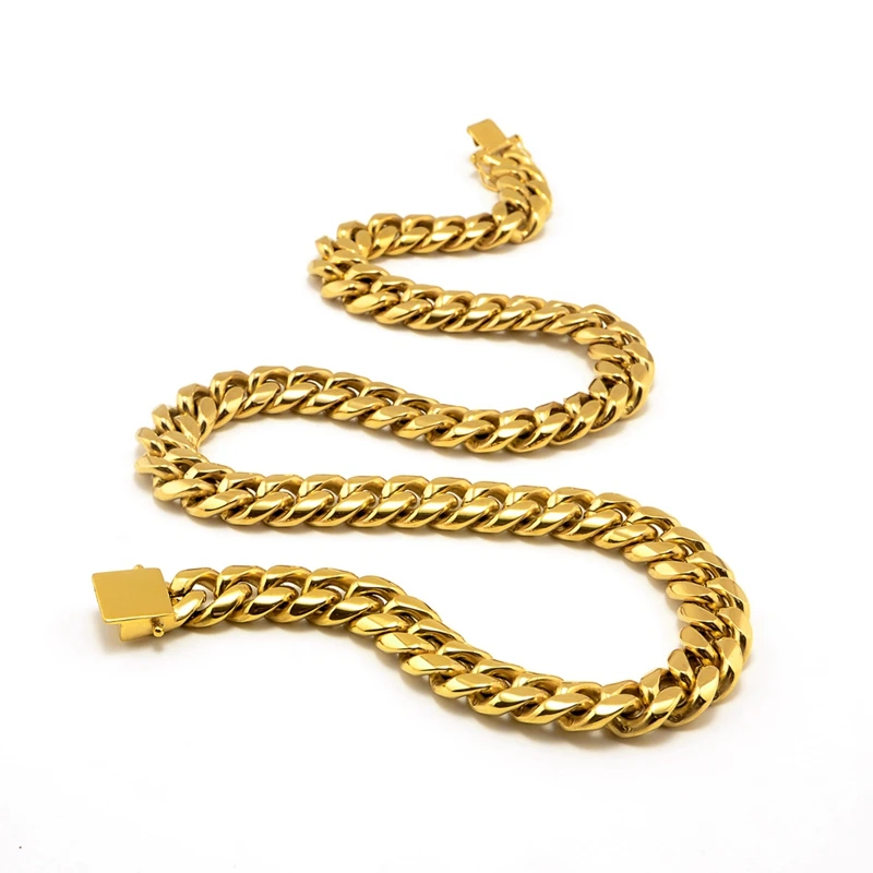 

SDA Miami Cuban Chains For Men Gold Color 316L Stainless Steel Long Chunky Necklace Hiphop Jewelry Wholesale 8mm Wide B1751