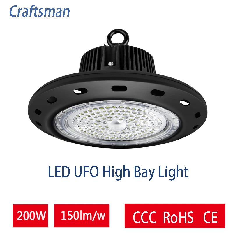 

LED High Bay Light 200W IP65 UFO Light Black Circular Lamp Waterproof Yellow Light White Light Warehouse Bracket Mining lamp