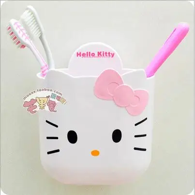 

1pcs/set Cute Hello Kitty Sucker Toothbrush Holder Bracket Container for Bathroom Home Makeup Storage Holders Racks