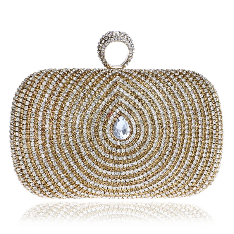 Ring Diamonds women evening bags rhinestones clutches purse gold