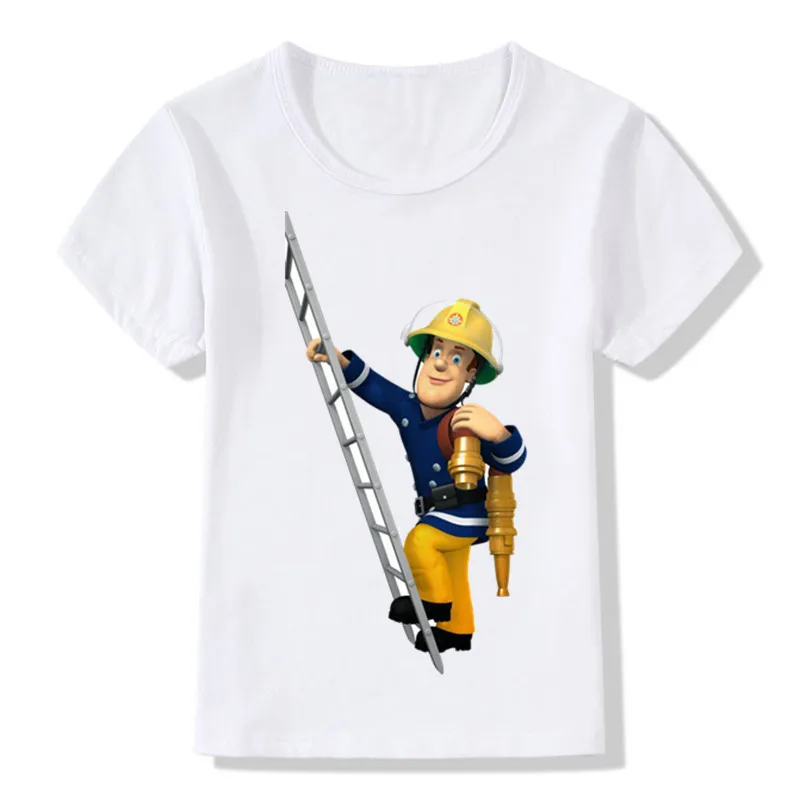 Детские Забавные футболки с рисунком пожарного Сэма детские летние топы для девочек и мальчиков, футболки с короткими рукавами, повседневная одежда для малышей ooo2078 - Цвет: whiteB