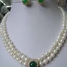 Ювелирные изделия из натурального жемчуга благородное жемчужное ожерелье зеленые серьги с драгоценным камнями набор свадебные серебряные ювелирные изделия