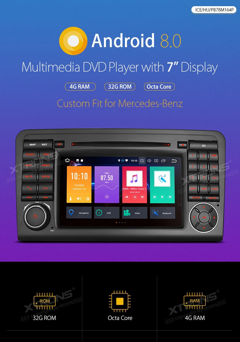 Best Android 8.0 OS 7" Car DVD Multimedia Navigation GPS Radio for Mercedes-Benz ML-Class W164 2005-2011 & GL-Class X164 2006-2012 0