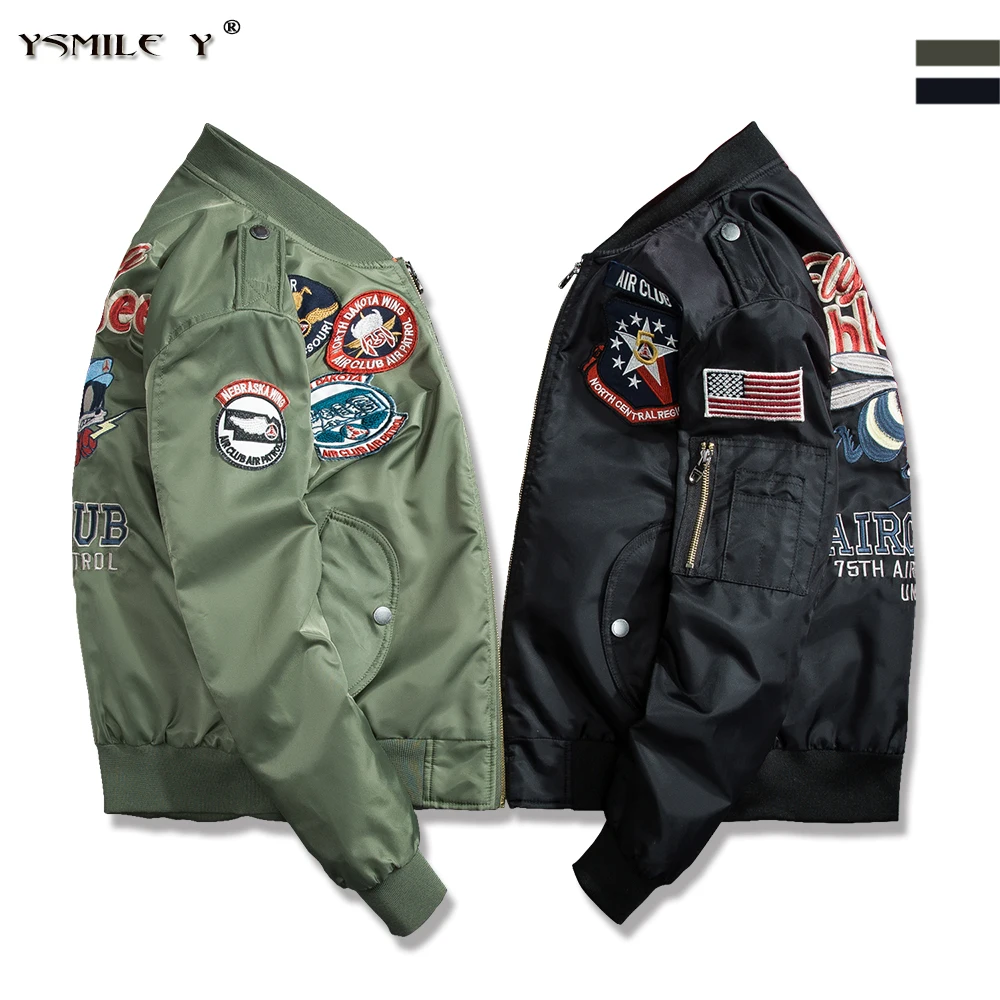 

2018 New Street fashion Men`s Flight Bomber MA1 jacket Retro Embroidery Patch Motorcycle Badge Anarchy Coat Black Army green