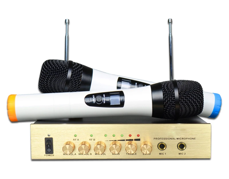 

Bluetooth Wireless Microphone System VHF DualHandheld Micorphone Mini Portable Singing Mixer Karaoke Machine for Outdoor
