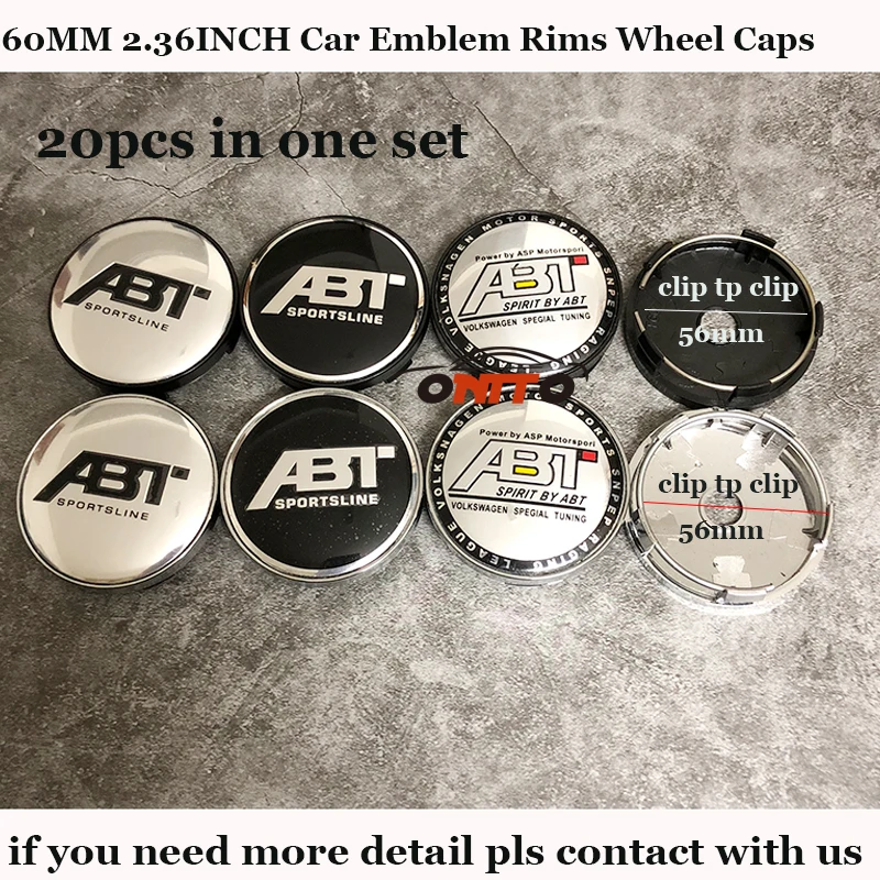 

60MM 2.36INCH 20pcs/lot Fit All Car Series Auto Rims wheel Covers Car Emblem Wheel hub Caps For ABT logo Badge Car Covers