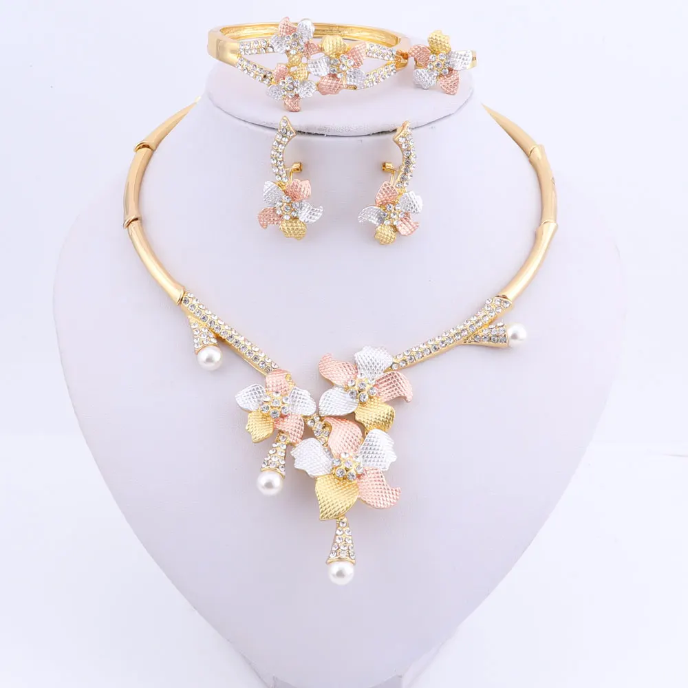 Модный набор украшений для подружек невесты для женщин цветок кристалл ювелирный набор свадебный нигерийский бисер ожерелье ювелирный набор