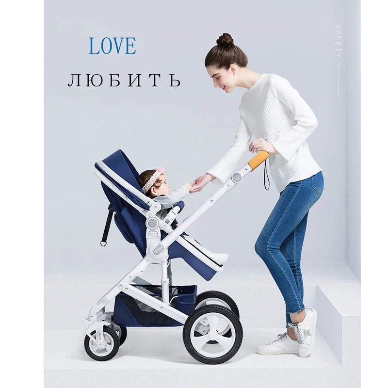 High Landscape Baby Stroller 2 in 1 Portable Baby Pram Can Sit Can Lie Newborn Pushchair