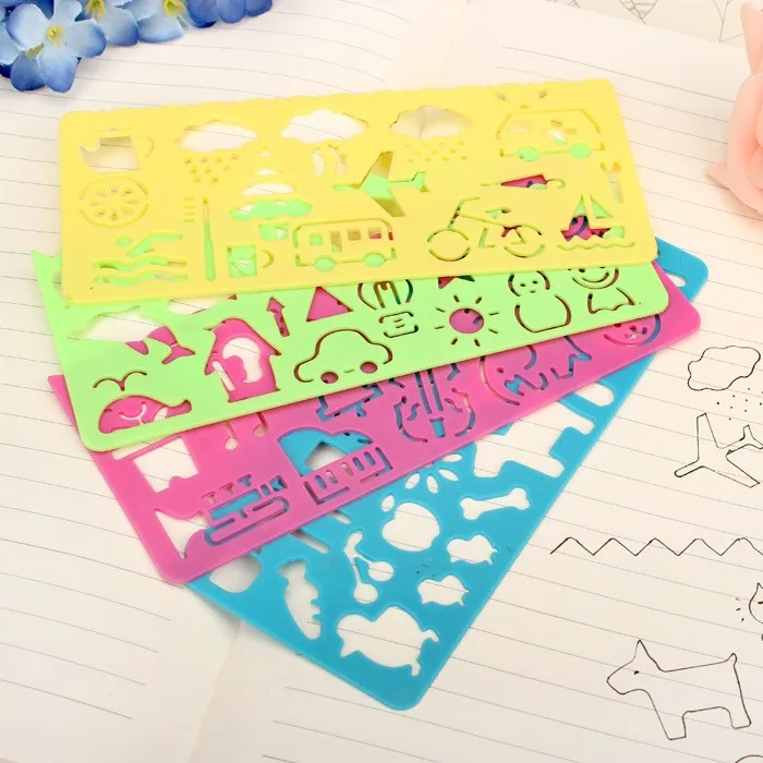 4-Pcs-Pack-Cute-Art-Graphics-Symbols-Drawing-Template-Ruler-Student-Kids-Stencil-Rule-Stationery