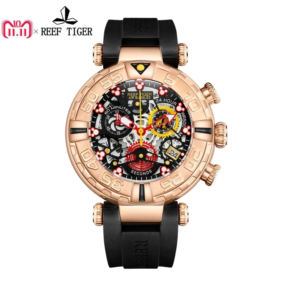 Reef Tiger/RT Top Brand Mens Sport Watches Chronograph Rose Gold Skeleton Watches reloj hombre masculino RGA3059-S Reef Tiger/RT Top Brand Mens Sport Watches Chronograph Rose Gold Skeleton Watches reloj hombre masculino RGA3059-S