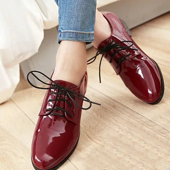 

sarairis Big Size 30-50 Shoes Woman Derby Flats Female Retro Vintage British Style Black Shoelaces Women Shoes Footwear