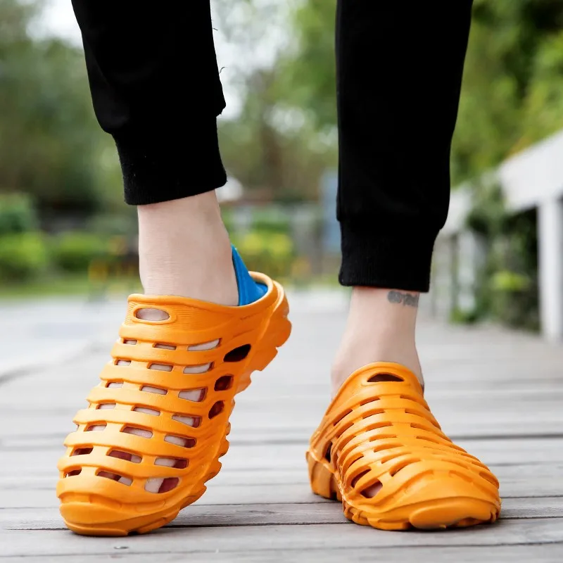 Сандалии; Мужская обувь; коллекция года; мужские водонепроницаемые пляжные сандалии с эластичным каблуком для отдыха; разноцветная открытая уличная Мужская Повседневная пляжная обувь