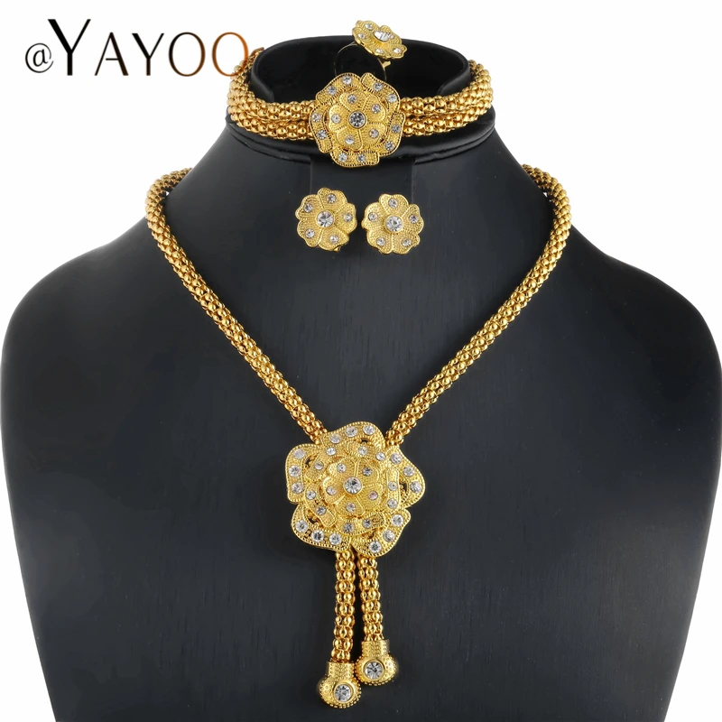 Jewelry Sets For Nigeria Women Crystal Earrings And Necklace Set Gold