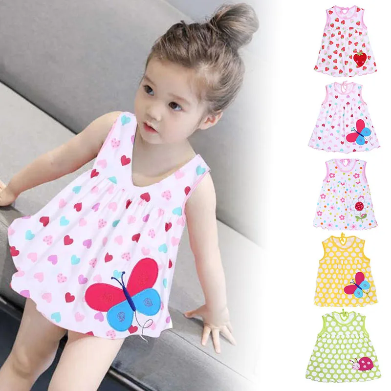 

Baby Girls Cute Dress One-piece Butterfly Strawberry Flowers Pattern Party Summer Dresses Kids Toddler Princess Dress Outfits