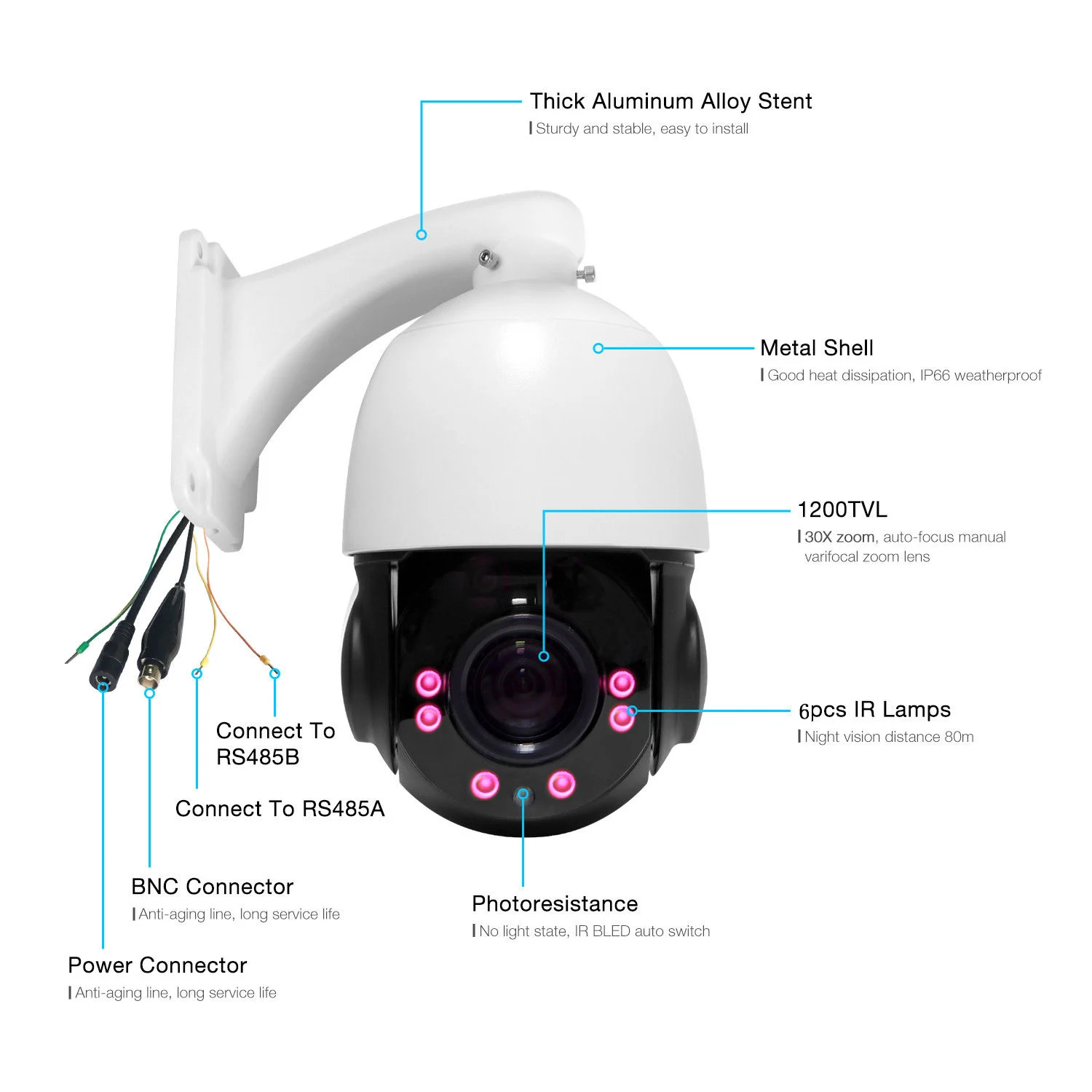1200TVL HD 30X Zoom PTZ IR-CUT Surveillan CCTV Camera Zoom for RS-485 DVR System