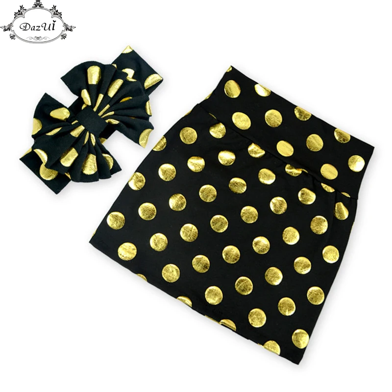 Metallic Girls Skirts Gold Dots Baby Girls Clothing Set Summer Girls