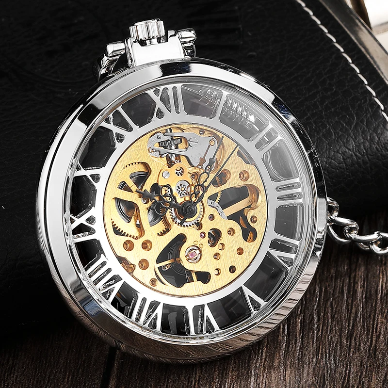 Unique Silver Transparent Mechanical Pocket Watch Big Roman Numer Hollow Steampunk Necklace Vintage Watches Hand Winding For Men Unique Silver Transparent Mechanical Pocket Watch Big Roman Numer Hollow Steampunk Necklace Vintage Watches Hand Winding For Men