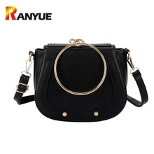 Luxus Marke Frauen Taschen Designer-handtaschen Hohe Qualität Pu-leder Metall Ring Griff Kleine Frauen Schulter Crossbody Taschen Sattel