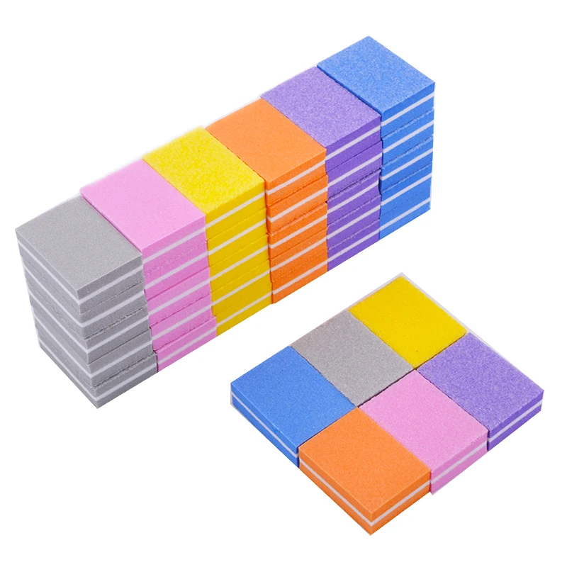 

50pcs Mixed Color Mini Sponge Nail File 100/180 Double Sided Sanding Buffer Block Nail Files For Women Manicure Care Tools Set