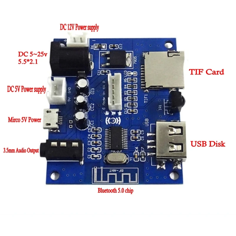 Bluetooth 5,0 аудио приемник беспроводной адаптер 3,5 мм USB диск TIF карты декодирования Mp3 плеер с пультом дистанционного управления