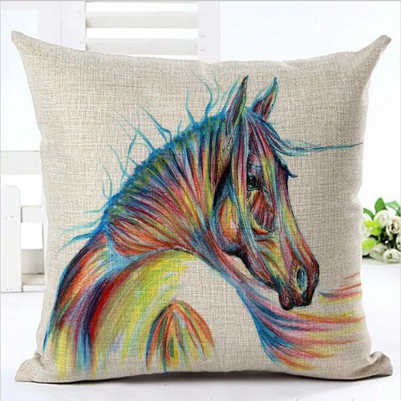 New Linen Cotton Pillow Case Wild Animal Horse Cushion Cover Watercolor Pillowcase Chair Seat Luxury Decorative Drop Shipping New Linen Cotton Pillow Case Wild Animal Horse Cushion Cover Watercolor Pillowcase Chair Seat Luxury Decorative Drop Shipping