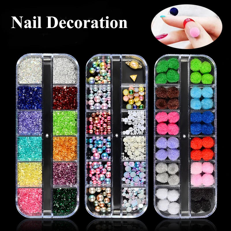 

Nail Decoration Sets Mixed 12 Grids Nail Crystal Rhinestones Sequins Pearl Metal DIY Nail Decorations For Nail Gel Art