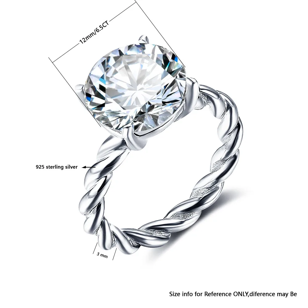 12mm Round Cubic Zirconia 925 Sterling Silver Wedding Jewelry Rings For Women Wedding Gift Ideas(JewelOra RI102325)