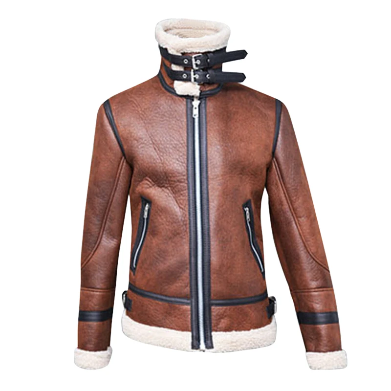 NIBESSER, зимнее мужское кожаное пальто с мехом, куртка, тонкая искусственная кожа, мотоциклетная куртка из искусственной кожи, куртка с длинным рукавом, зимняя верхняя одежда, пальто - Цвет: brown