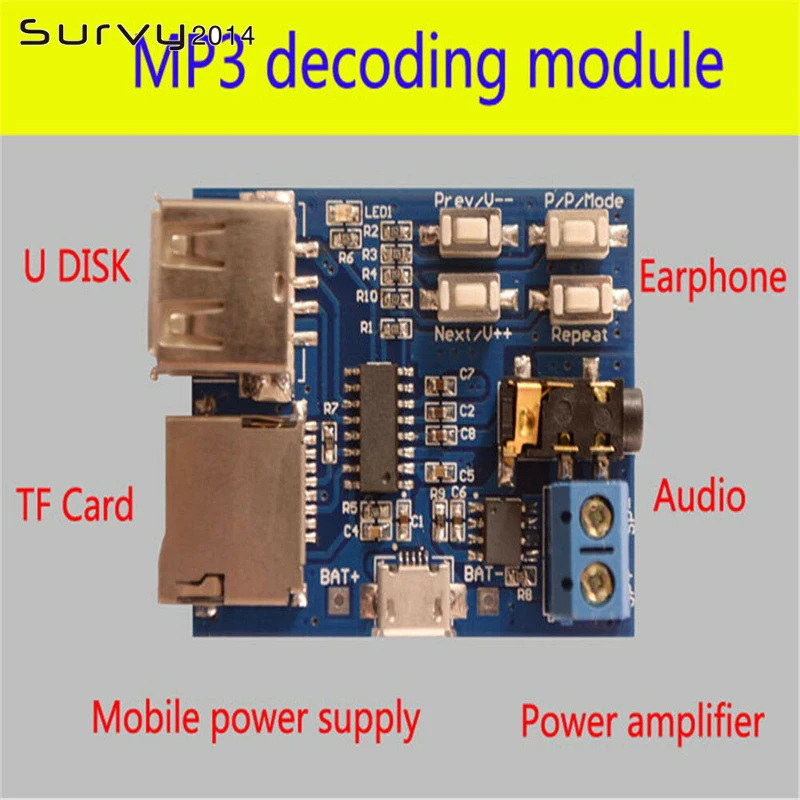 1pcs TF card U disk MP3 Format decoder board module amplifier decoding audio Player
