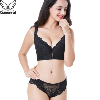 

Queenral Push Up Underwear Set For Women Bra Set Sexy Lace CDE Cup Brassiere Panties Suit For Ladies Intimates Underwire 2018