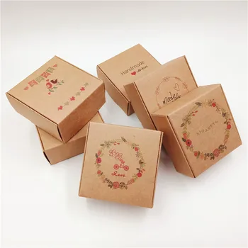 

30Pcs/Lot 6.5x6.5x3cm Printing Various Patterns Kraft Paperboard Box Storage Container For Handwork Soap Candy Cake Display Box