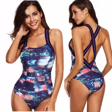 Цельные спортивные костюмы с принтом размера плюс, женская одежда для плавания, бикини, цельный купальный костюм, купальный костюм для женщин