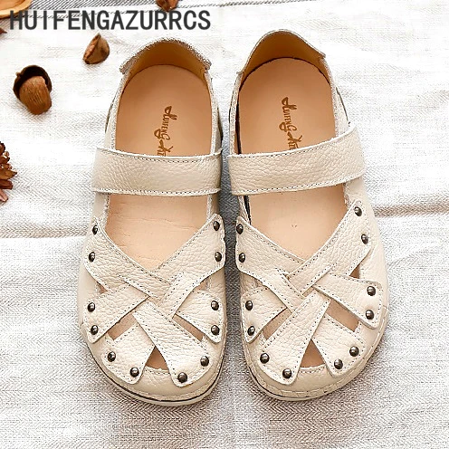 

HUIFENGAZURRCS-2018 Spring Genuine leather sandals,Original big head moppet shoes,College style hand weave sandals,3 colors