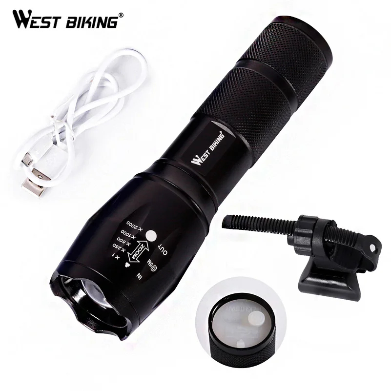 Flash Deal WEST BIKING Bicycle Light USB Rechargeable Focusing Flashlight Waterproof Cycling Front LED Light Bright Torch Lamp Bike Lights 5