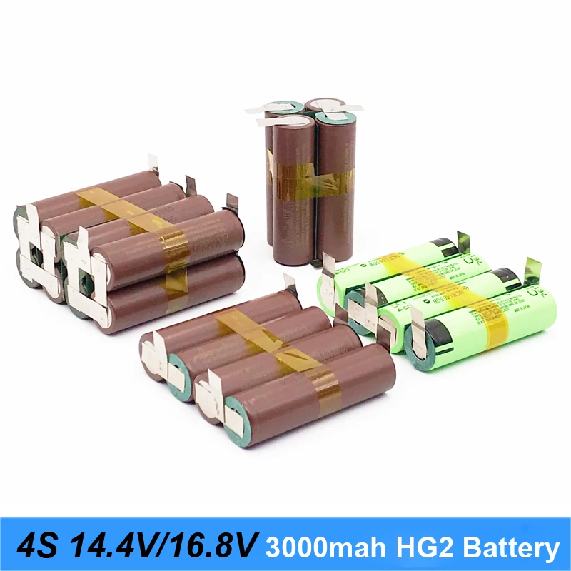 Аккумулятор 18650 hg2 3000mAh 20 ампер для отвертки 14,4 v 16,8 v батареи сварные полоски для пайки 4S 4S2P 16,8 v батарейный блок(на заказ