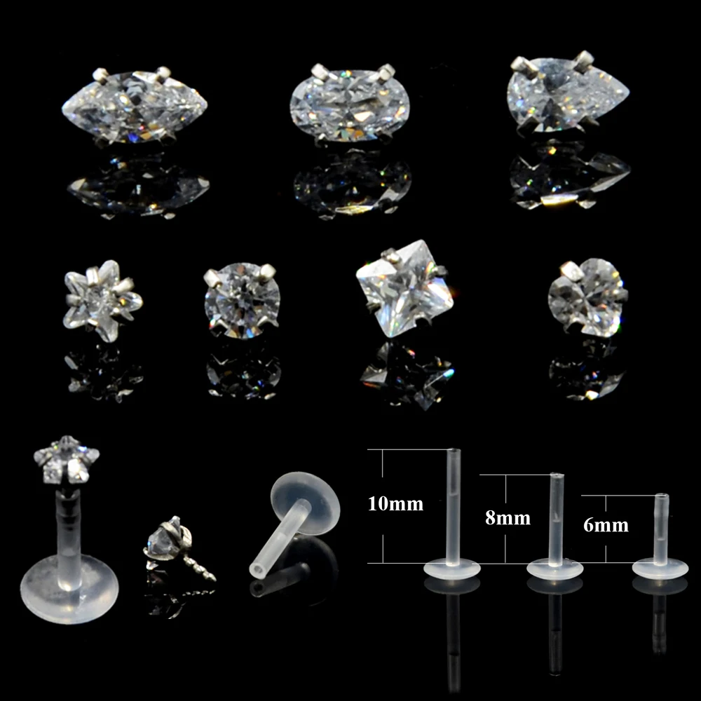 

Showlove-1Piece Surgical Steel Bioplast Labret Ear Tragus Cartilage Earring Lip Ring with Horse Eye Zircon Piercing Body Jewelry