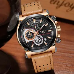 LIGE Новый Для мужчин s часы лучший бренд роскошные золотые часы кварцевые Для мужчин Повседневное кожа военные Водонепроницаемый