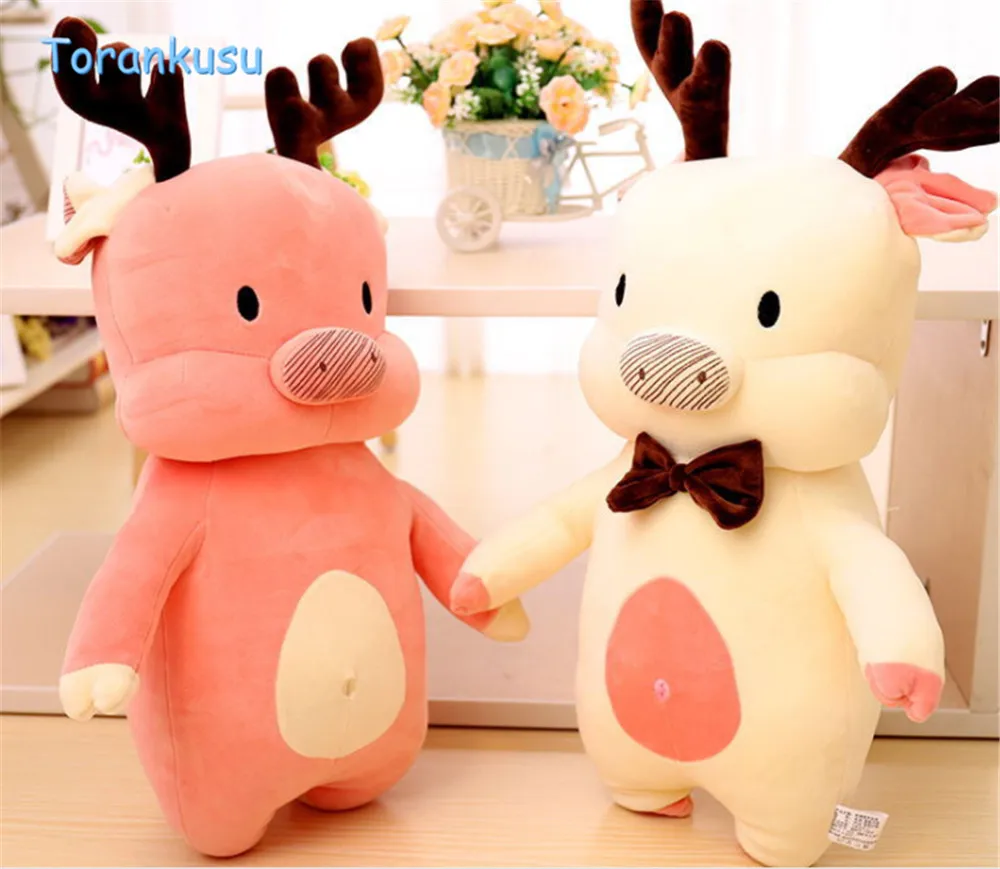 kawaii elk pig plush toys christmas stuffed soft animal cartoon pillow elk pig christmas gift for kids home decor sleep appease