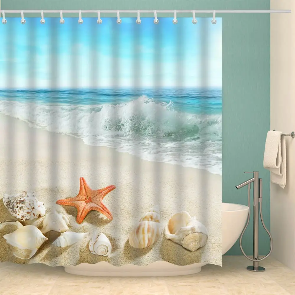 

Svetanya Waterproof Shower Curtain beach Conch Print (include 12 pcs Hooks) 180*180cm