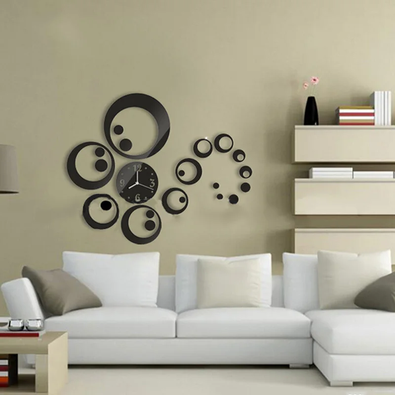 

promotion home decor large Circles mirror fashion modern Quartz clocks living room DIY wall clock sticker watch