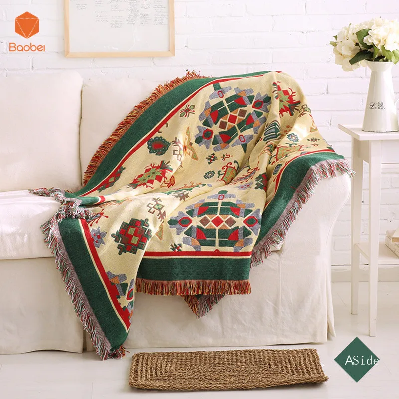 

100% Cotton Double - sided blanket sofa decorative slipcover Throws on Sofa/Bed/Plane Plaids Rectangular stitching Blanket SF20