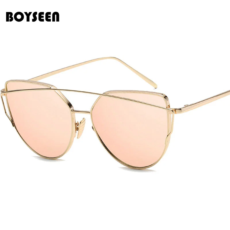 

BOYSEEN Hot Sale Fashion Cat Eye Sunglasses Women Classic Brand Designer Female Twin-Beams Coating Mirror Flat Panel Lens 1904