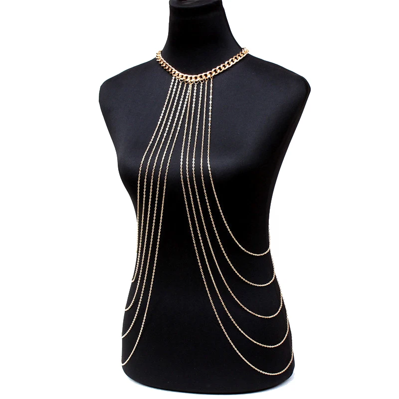 Jóias de Alta Arnês para Feminino Moda Quente Punk Corpo Qualidade Multicamadas Borla Cintura Corrente Link Colar Acessório 17 Moda quente punk corpo jóias de alta
