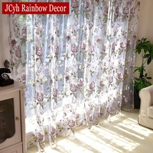 Floral Sheer Tulle Curtains For Living Room Kids Curtain For Bedroom Purple Tende Kitchen Window Cortinas Para Sala De Estar