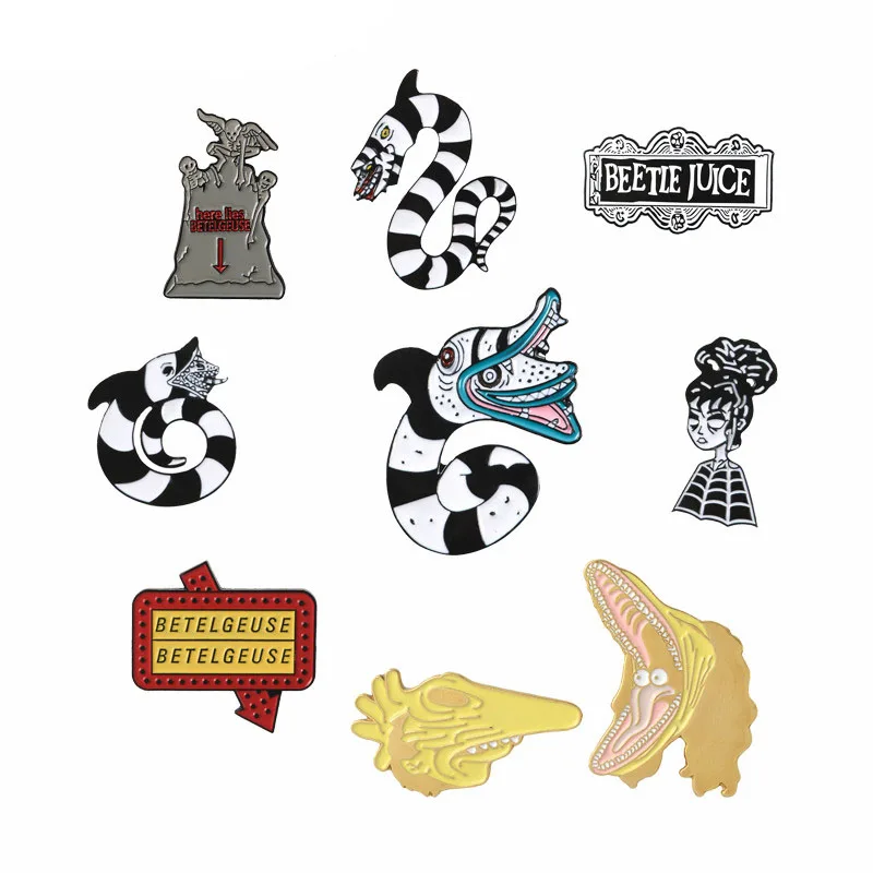 

Beetlejuice Pins Collection Halloween Lapel Denim Shirt Jewelry Dark Horror Movie Fan Accessories Goth Jewelry