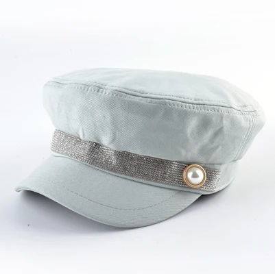 TQMSMY зимние шапки для мужчин и женщин военная шляпа винтажный берет с Блестящий горный хрусталь ремень Кнопка плоская бейсболка TMB10 - Цвет: Green