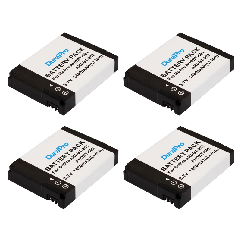 

4 pc DuraPro AHDBT-001 AHDBT-002 AHDBT 001 002 1400mAh Li-ion Batteries for Gopro HD HERO 1 2 Gopro Accessories Durapro