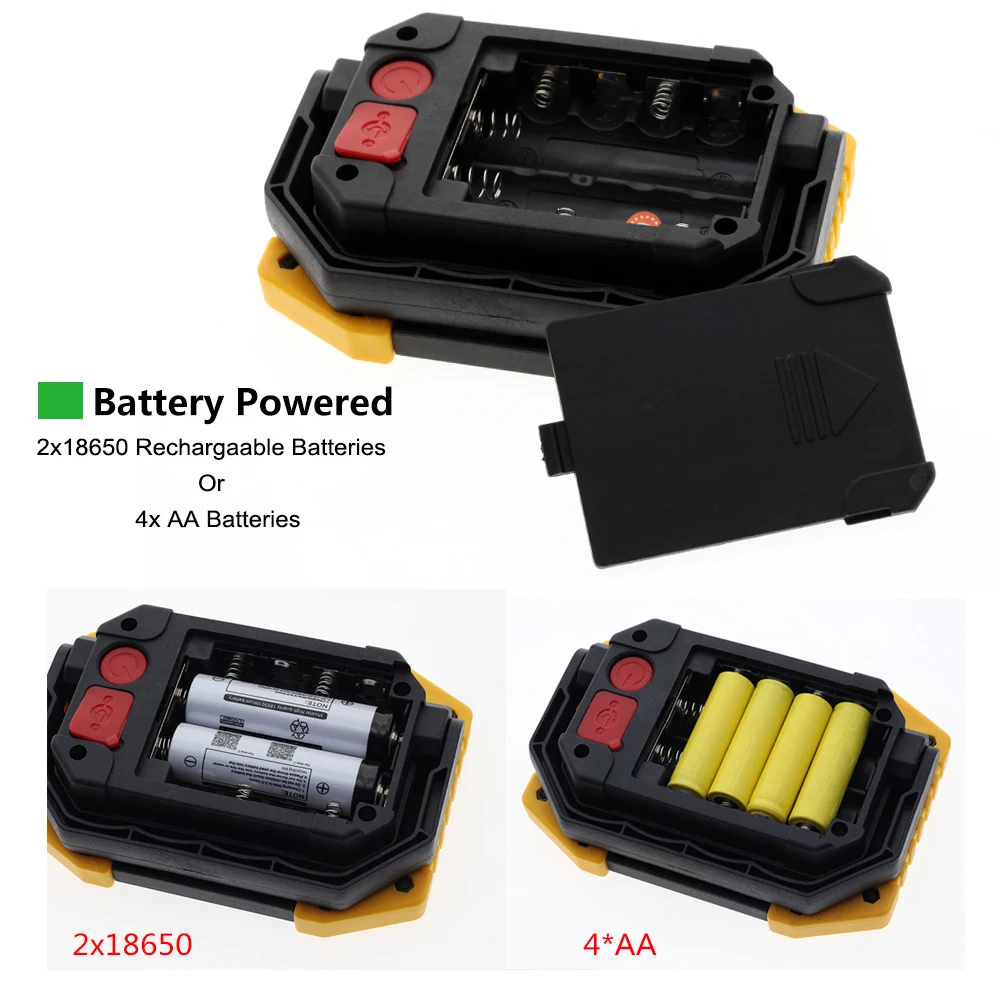 Светодиодный портативный прожектор, светодиодный рабочий свет, перезаряжаемый аккумулятор 18650 AA, уличные COB прожекторы, лампа для охоты, кемпинга, фонарик