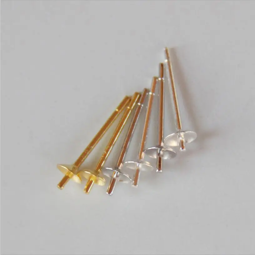 

925 Sterling Silver Stud Earrings Cup Posts Settings 3/4mm Tray Blank Base Cabochon Stud Ear Bowl Base Posts Pure Silver Earring