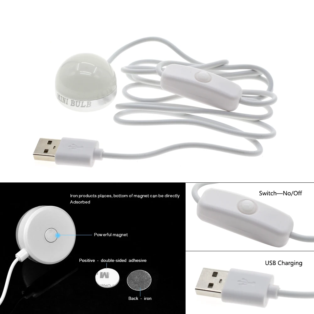 Светодиодный ночник с питанием от USB, 3 Вт, настольная лампа для чтения книг, потолочный светильник, включение/выключение для кемпинга, аварийная лампа